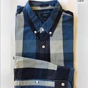 J.Crew Men Dress Shirt Long Sleeve Slim Fit Large Blue Plaid Check